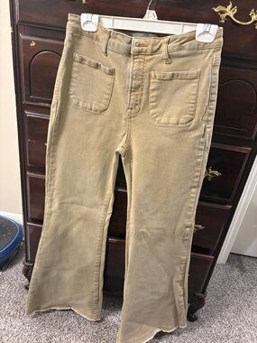 Wide Leg Flare Jeans in Tan
